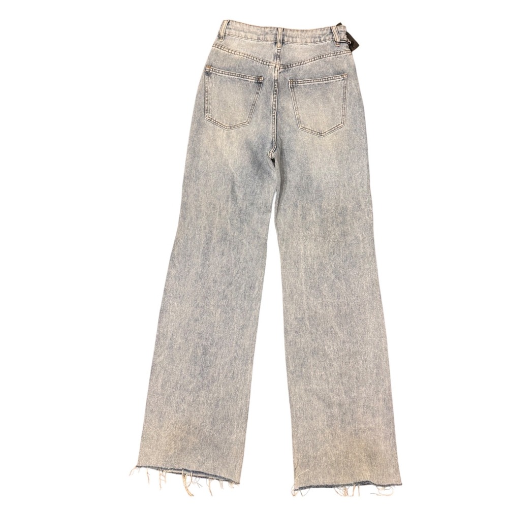Boohoo High Waisted Extreme Ripped Wide‎ Leg Jeans Light Wash Distressed Denim - Picture 3 of 6